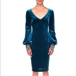 Badgley Mishka Velvet Cocktail Dress in Peacock, size 8